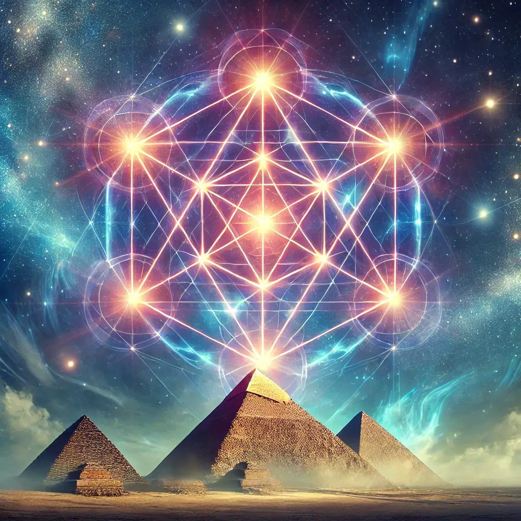 🌌🗝️ Geometría Sagrada: Descifra el Significado Oculto de sus Símbolos 🔍📜 20 🌌🗝️ Geometría Sagrada: Descifra el Significado Oculto de sus Símbolos 🔍📜 DALL·E 2024 07 21 11.47.30 A two dimensional spiritual representation of a Merkaba with the background of the pyramids at night. Illustrate the geometric shape of two interlock