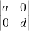 \begin{equation*} \begin{vmatrix} a & 0 \\ 0 & d  \end{vmatrix} \end{equation*}