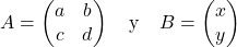 \[ A = \begin{pmatrix} a & b \\ c & d \end{pmatrix} \quad \text{y} \quad B = \begin{pmatrix} x \\ y \end{pmatrix} \]